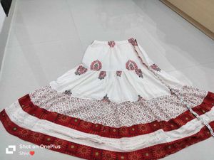 Bandhej Print Kurta, Skirt And Dupatta