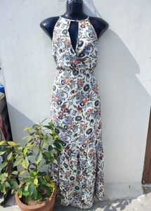 American Eagle Floral Keyhole Tassel Maxi Dress