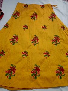 Yellow N Magenta Crop Top With Skirt