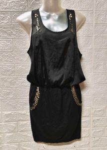 Sleeveless Black Party Dress With Golden Studs