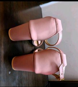 Women Pink Block Heel Strappy Buckle Sandal