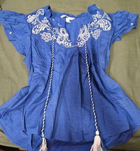 Blue Embroidered Top