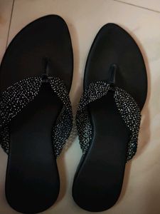 Black Jeweled Thong Sandals