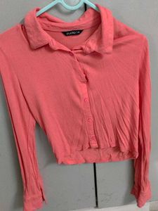 Coral Cropped Long Sleeve Shirt