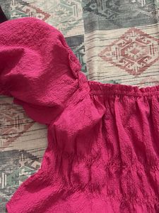 Pink Smocked Puff Sleeve Top
