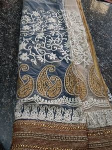 Heavy Saree White And Blue