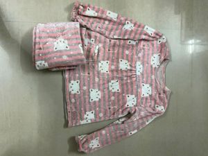 Pink Cat Print Pajama Set