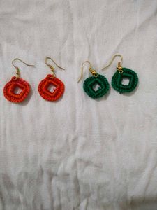 Handmade Silk thread Crochet Earrings - 3 Pairs