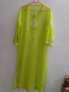 Parrot Green Chikenkari Kurta With Shameez