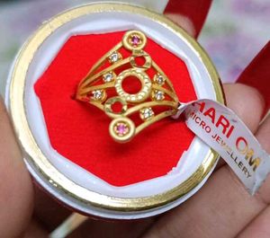 Stunning Gold-Plated Ring with Red & Clear Stones