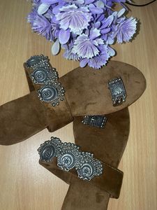 Brown Slides with Silver Accents