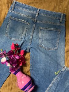 ZARA Floral Embroidered Jeans