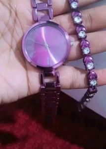 Watch And Bracelet Combo- Purple