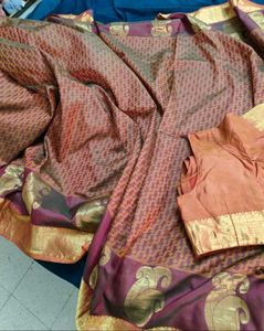 Maroon Korvai Kanchipuram Silk Saree