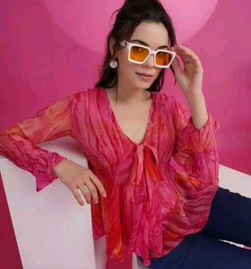 Chic Pink Tie-Front Blouse