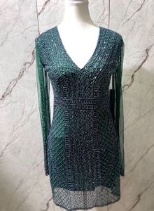 Bottle Green Heavy Work Designer Cocktail Dress