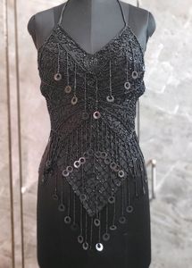 Black Hand Embroidered With Fringes Butterfly Top