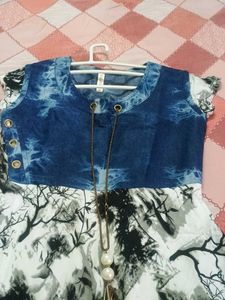 Denim &amp; Print Dress