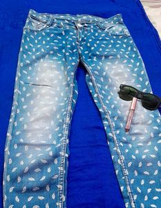 Leaf Print Denim Jeans