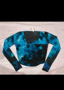 Blue Tie-Dye Mesh Crop Top
