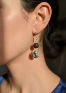 Lava Stone Astronaut Moon Drop Earrings