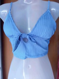 Blue Crop Top with Tie Detail