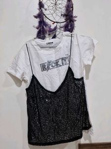 Trendy White & Black Layered Top