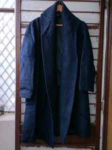 Navy Blue Wool Long Overcoat