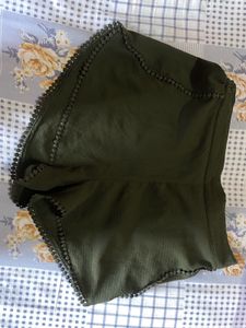 Olive Green Pom-Pom Shorts