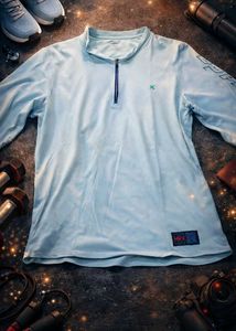 HRX Light Blue Activewear T-Shirt | Zip Neck Sport