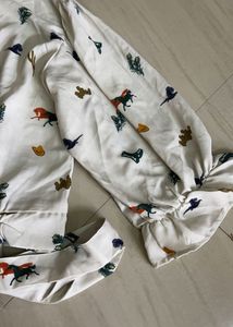 Patterned Tie-Waist Blouse