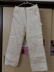 H&M Wide Leg Beige Carpenter Pants