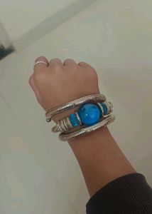 Unique Silver Bangle with Blue Stone