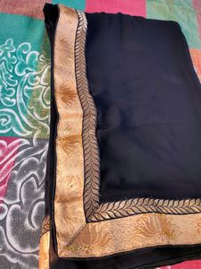 Pure Georgette black saree with lace