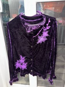 Purple Velvet Full Sleeve Stylish Top