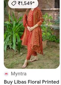 LIBAS Red Printed Kurta Palazzo Dupatta Set