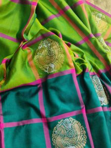 Green &amp; Pink Checkered uppada silk Saree