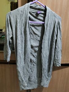 Gray Open Front Cardigan