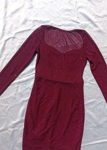 Contrast Sheer Mesh Sweetheart Neck Bodycon Dress
