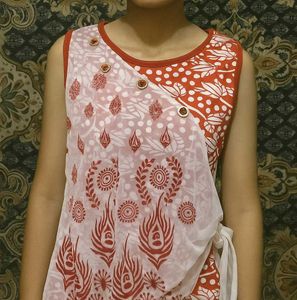 New  Red &amp; White Sheer Detail Top