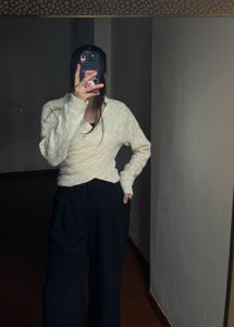 Creamish Cross-Over Woolen Sweater