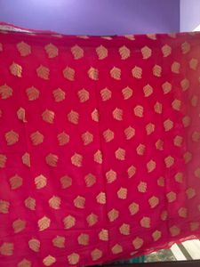 Pink & Gold Leaf Print heavy saree