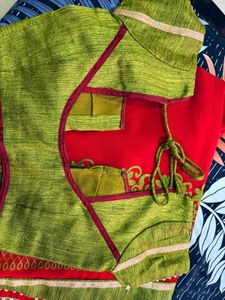 Red &amp; Green Embroidered Saree