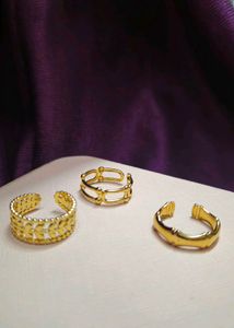 3 Combo Of Anti-Tarnish Rings Trendy Gold-plated