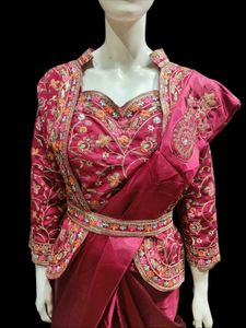 Burgundy Embroidered Saree with Jacket