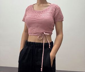 Pink Crochet wrap around Crop Top