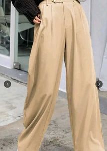 Beige Wide Leg Trousers