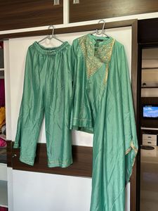Elegant Teal Kurta Palazzo Dupatta Set