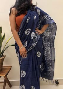 Indigo Saree Silver Zari