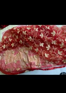 Red Colour Net Embroidery Duppatta